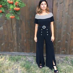 VNTG Black and White Off-the-Shoulder Jumpsuit